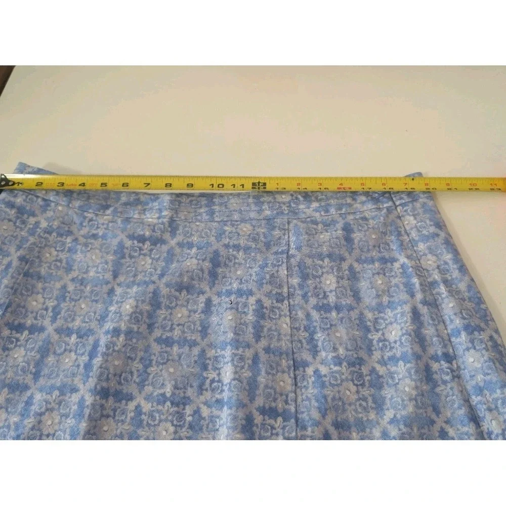 LL Bean Linen Floral Blue Maxi Skirt Classic Fit Sz 18 Beachy Coastal